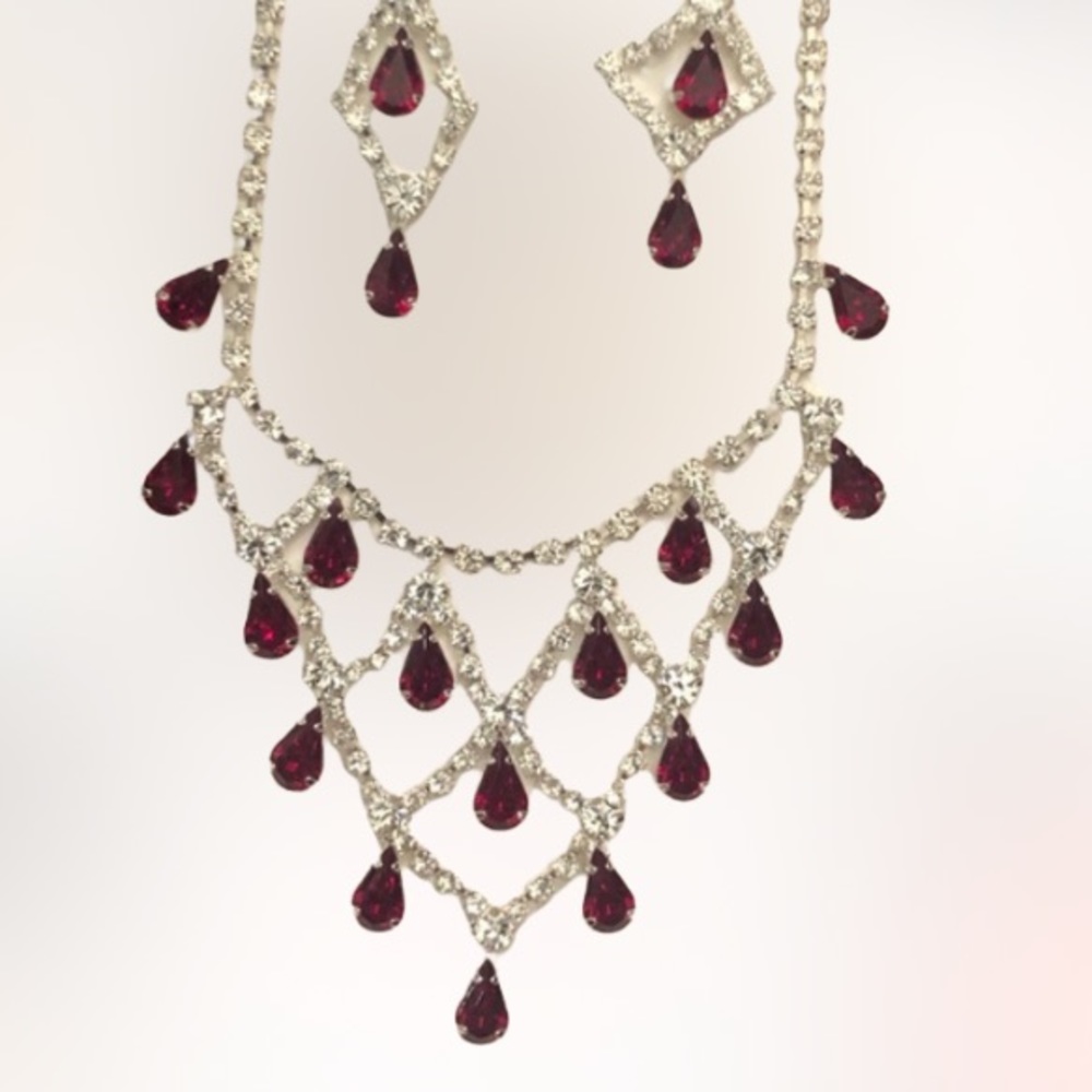 Charleston Beautiful Ruby Australian Crystal Necklace & Earrings Set-Costume Set